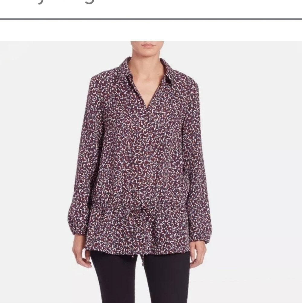 Tory Burch tunic blouse top. Red agate confetti. Sz 8 silk blend